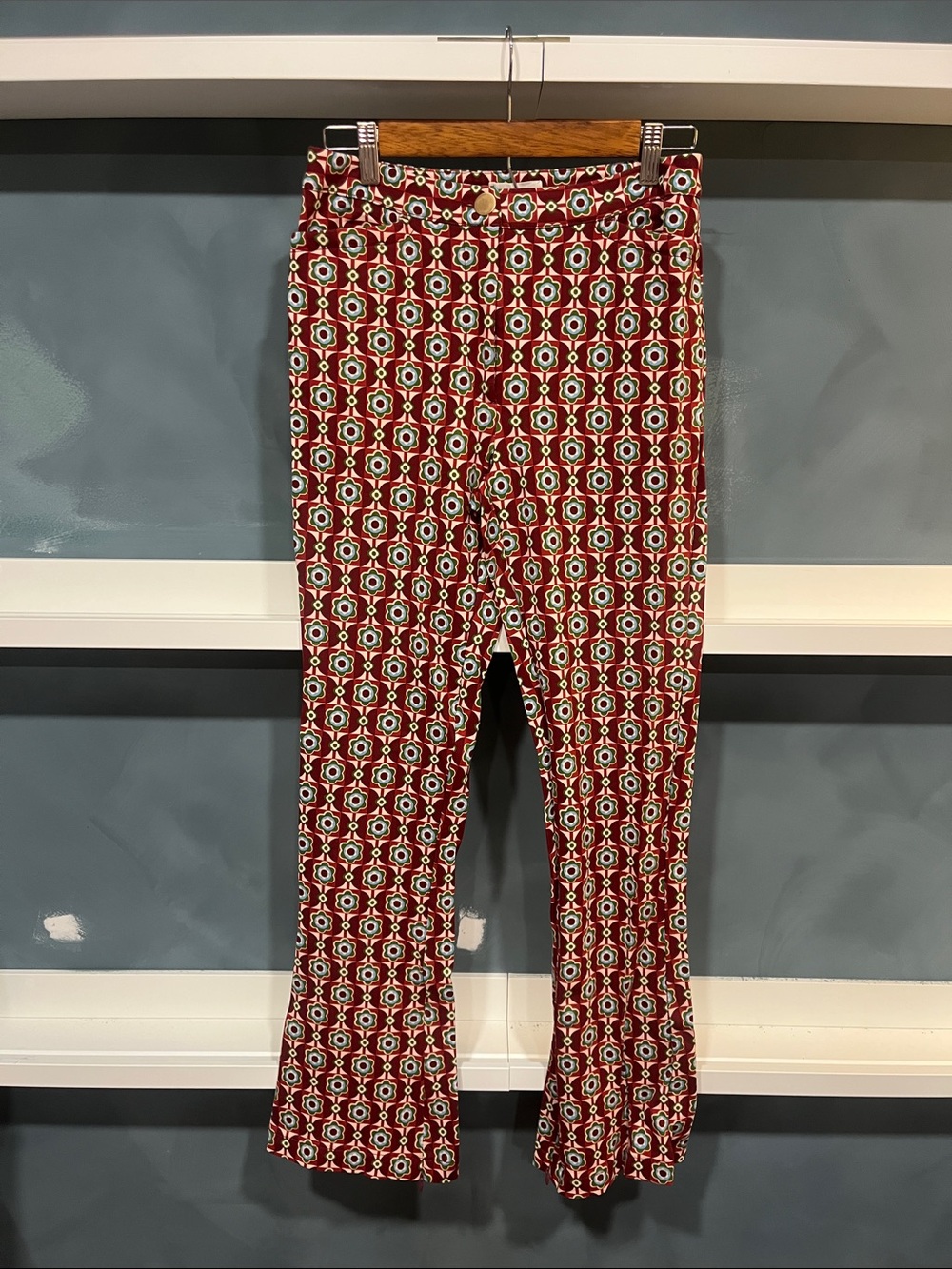Maeve Red Geometric Boot-Cut Pants